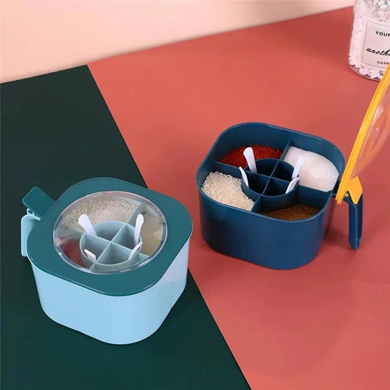 1 Set Large Capacity Sealing Seasoning Box with Handle Spoons 4 In 1