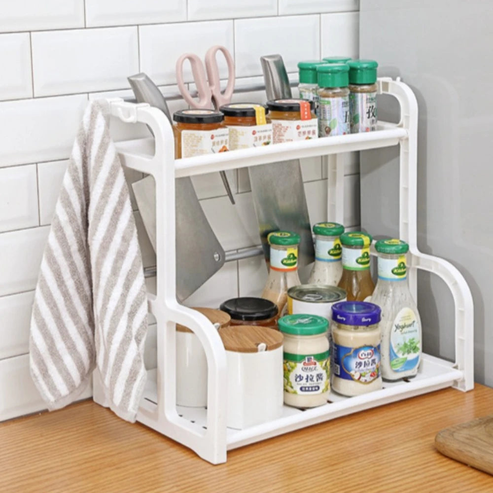 Kitchen Organizer Shelf Double-Deck Household Plastic Portable Small Size Storages Rack