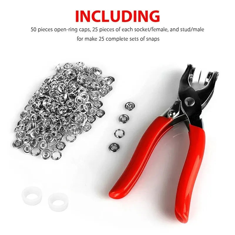 400pcs Prong Rings 9.5mm Buckle Buttons Metal Color Pliers Snap Button