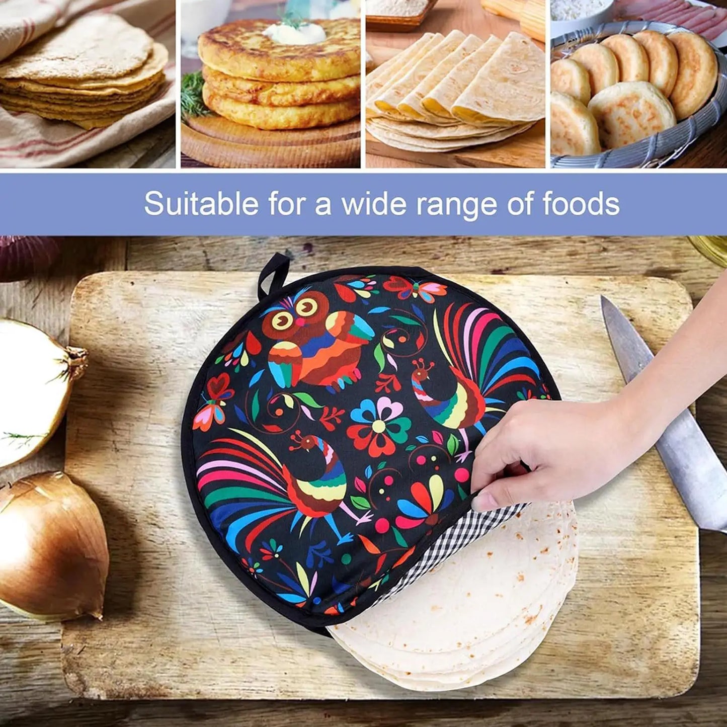 Microwaveable Tortilla Warmer 1PC Thermal Fabric Holder for Naan Bread, Pizza, Taco, Home Party & Family Meals