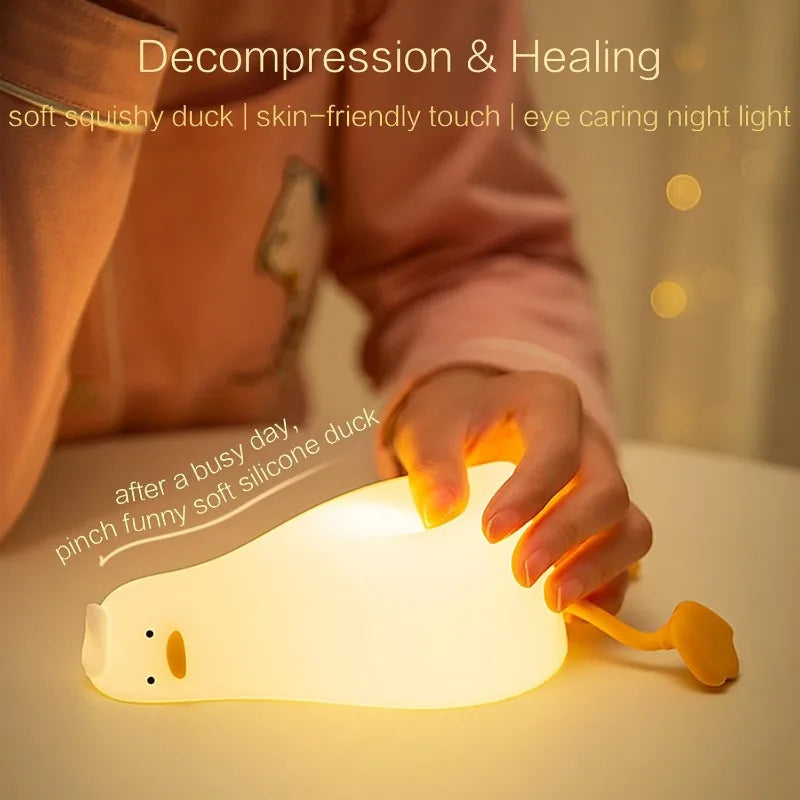 LED Duck Night Light Rechargeable Touch Silicone Cartoon Clap