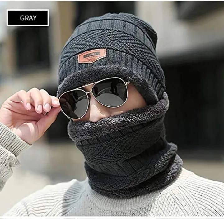 Beanie Cap + Neck Warmer/Hat & Warmer Winter Beanie Cap Neck Warmer Beanie Full Set
