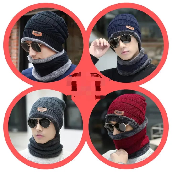 Beanie Cap + Neck Warmer/Hat & Warmer Winter Beanie Cap Neck Warmer Beanie Full Set