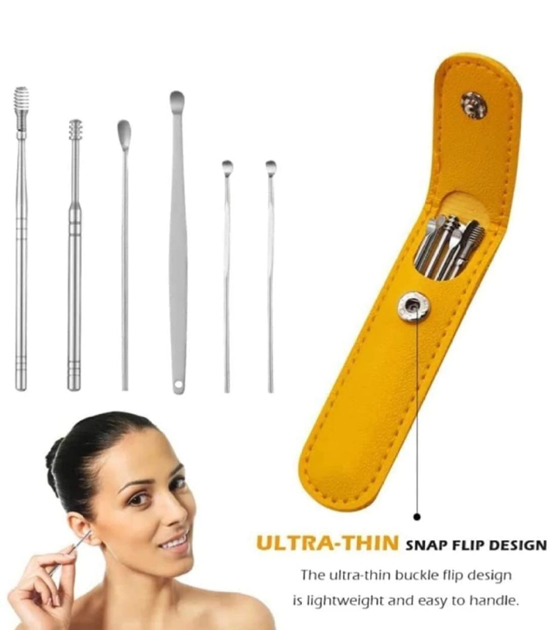 Ear Wax Cleaning Tools kit Set with Leather Pouch Spring Curette Earwax