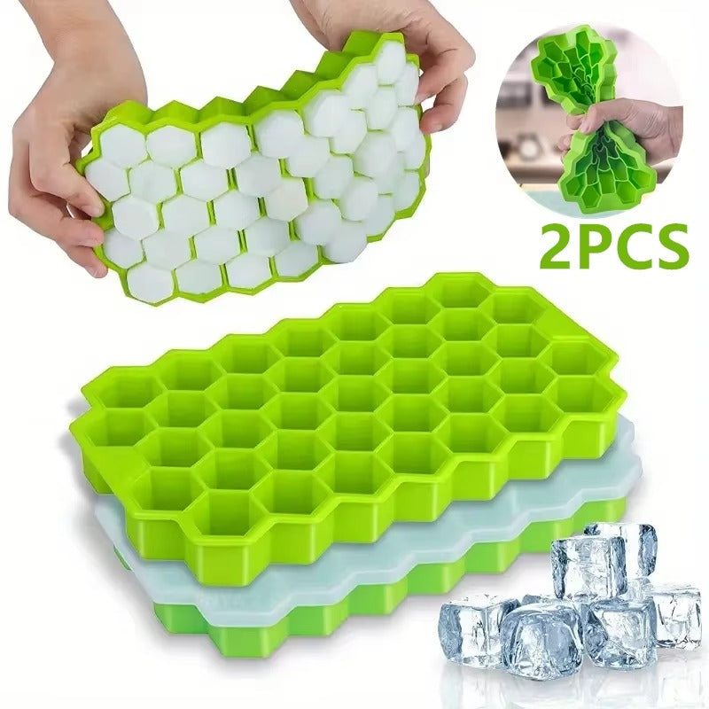 Large Capacity Silicone Ice Cube Tray with Lid – Reusable Honeycomb Ice Cube Maker
