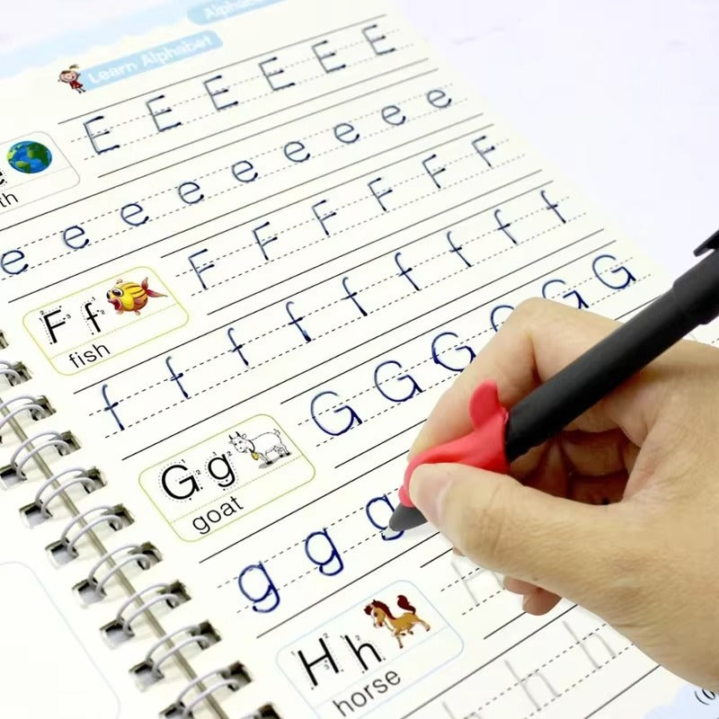 4 Books Magic Writing Practice Set with Pen – Reusable Calligraphy Notebook for Kids