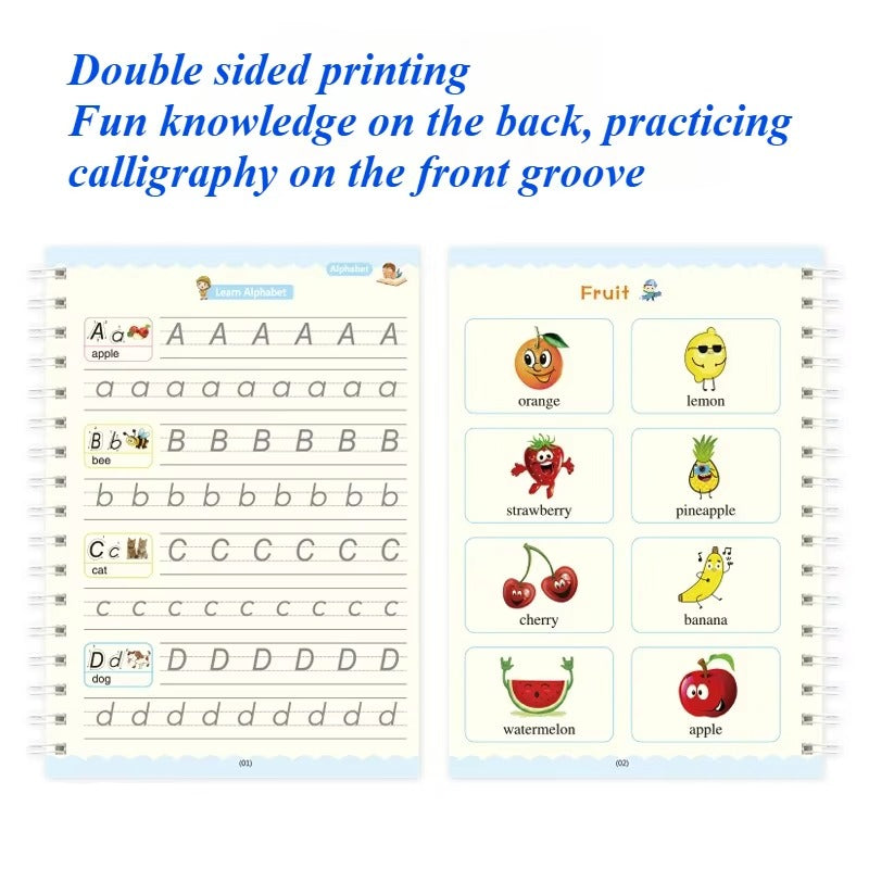 4 Books Magic Writing Practice Set with Pen – Reusable Calligraphy Notebook for Kids