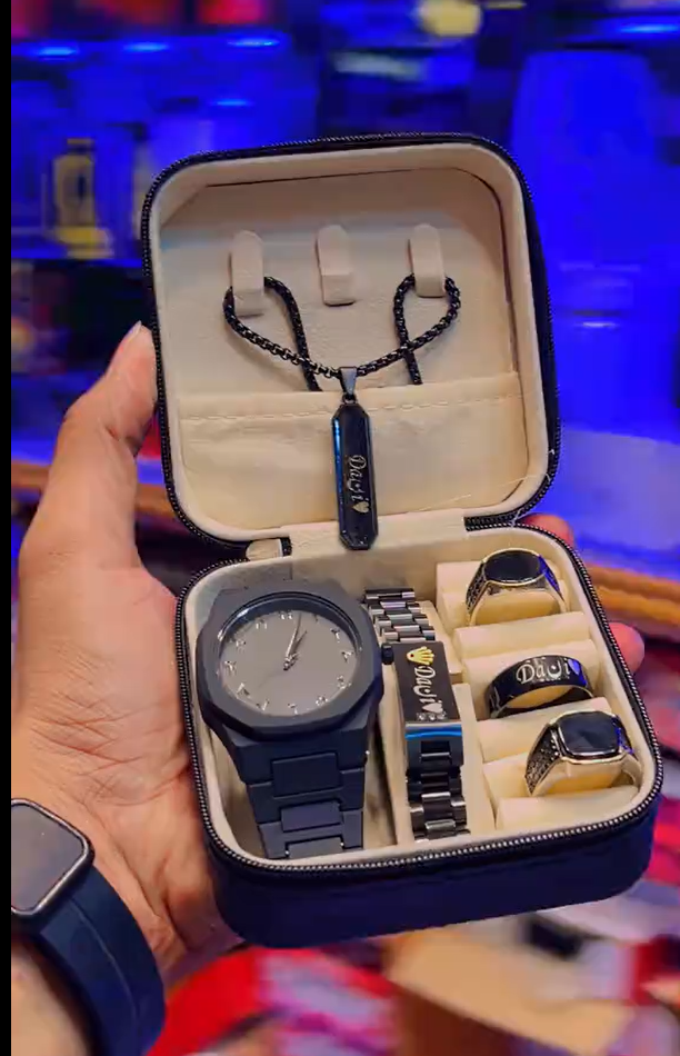 Black Lover Men's Best Deal 1 Watch + 3 Rings + 1 Chain + 1 Braclet