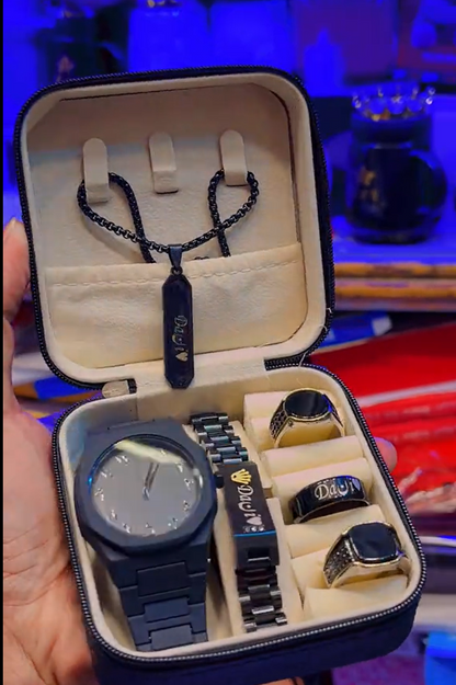 Black Lover Men's Best Deal 1 Watch + 3 Rings + 1 Chain + 1 Braclet