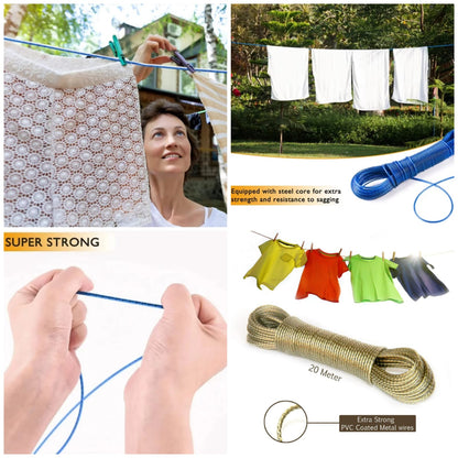 12Clips With Clothes Drying Rope